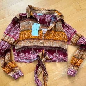 Motel Rocks button-down hippie chic shirt ❤️🧡💛🤍